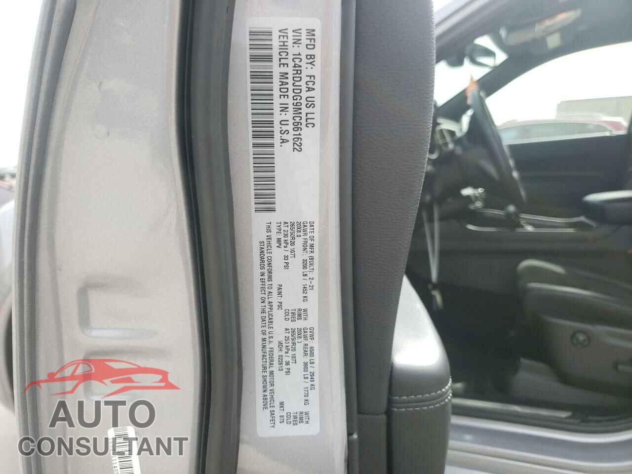 DODGE DURANGO 2021 - 1C4RDJDG9MC661622
