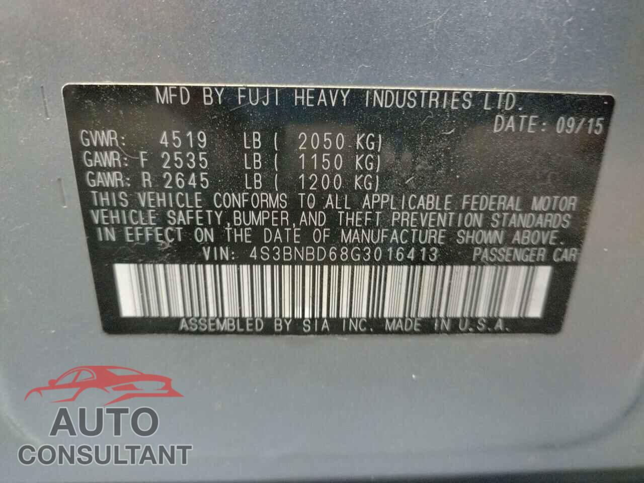 SUBARU LEGACY 2016 - 4S3BNBD68G3016413