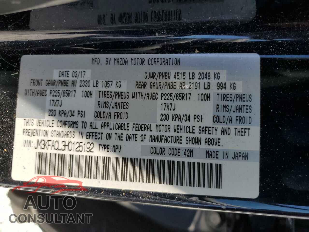 MAZDA CX-5 2017 - JM3KFACL3H0125192