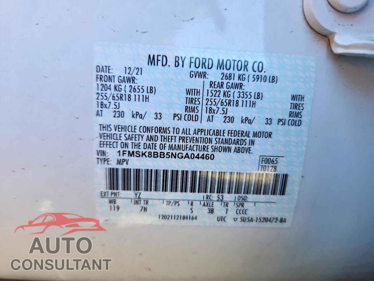 FORD EXPLORER 2022 - 1FMSK8BB5NGA04460