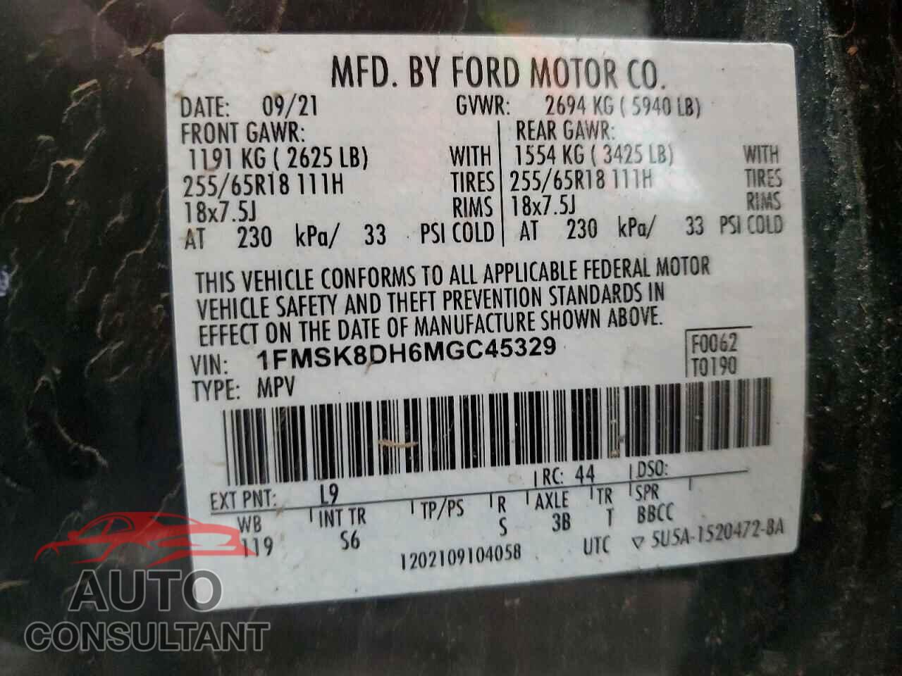 FORD EXPLORER 2021 - 1FMSK8DH6MGC45329