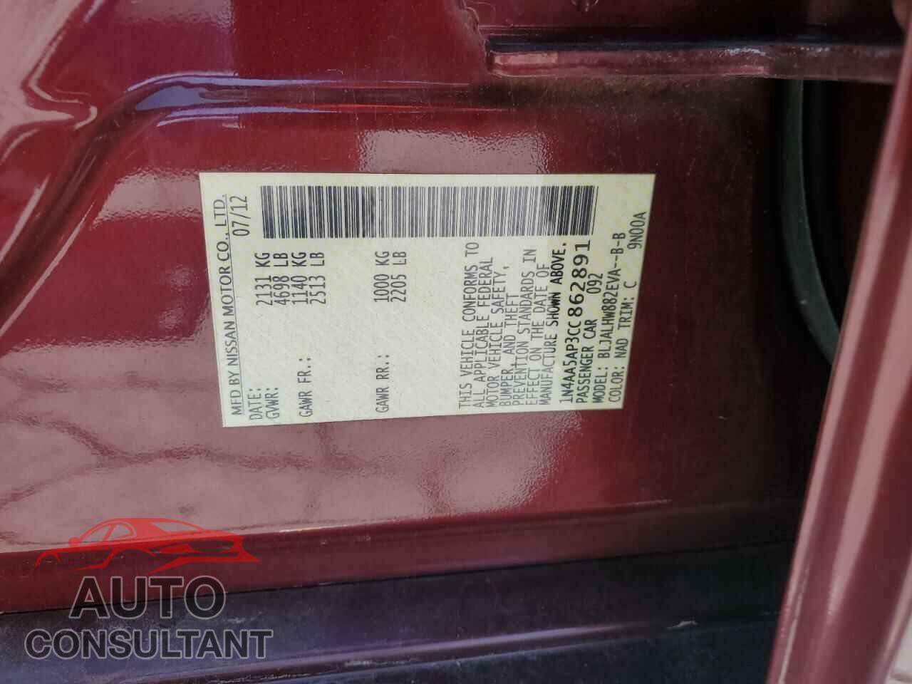 NISSAN MAXIMA 2012 - 1N4AA5AP3CC862891