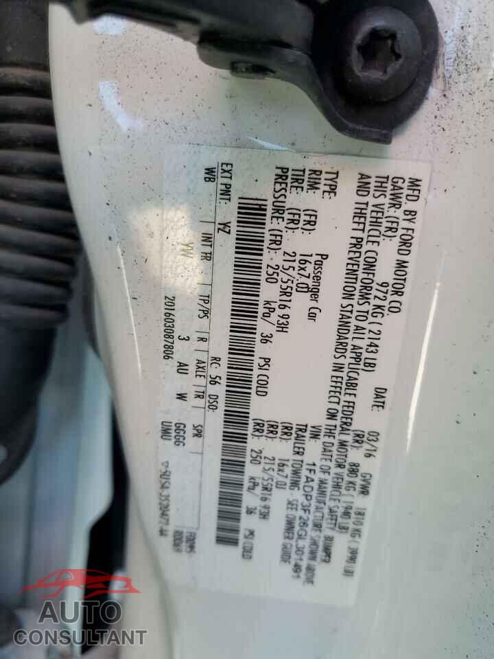FORD FOCUS 2016 - 1FADP3F26GL301491