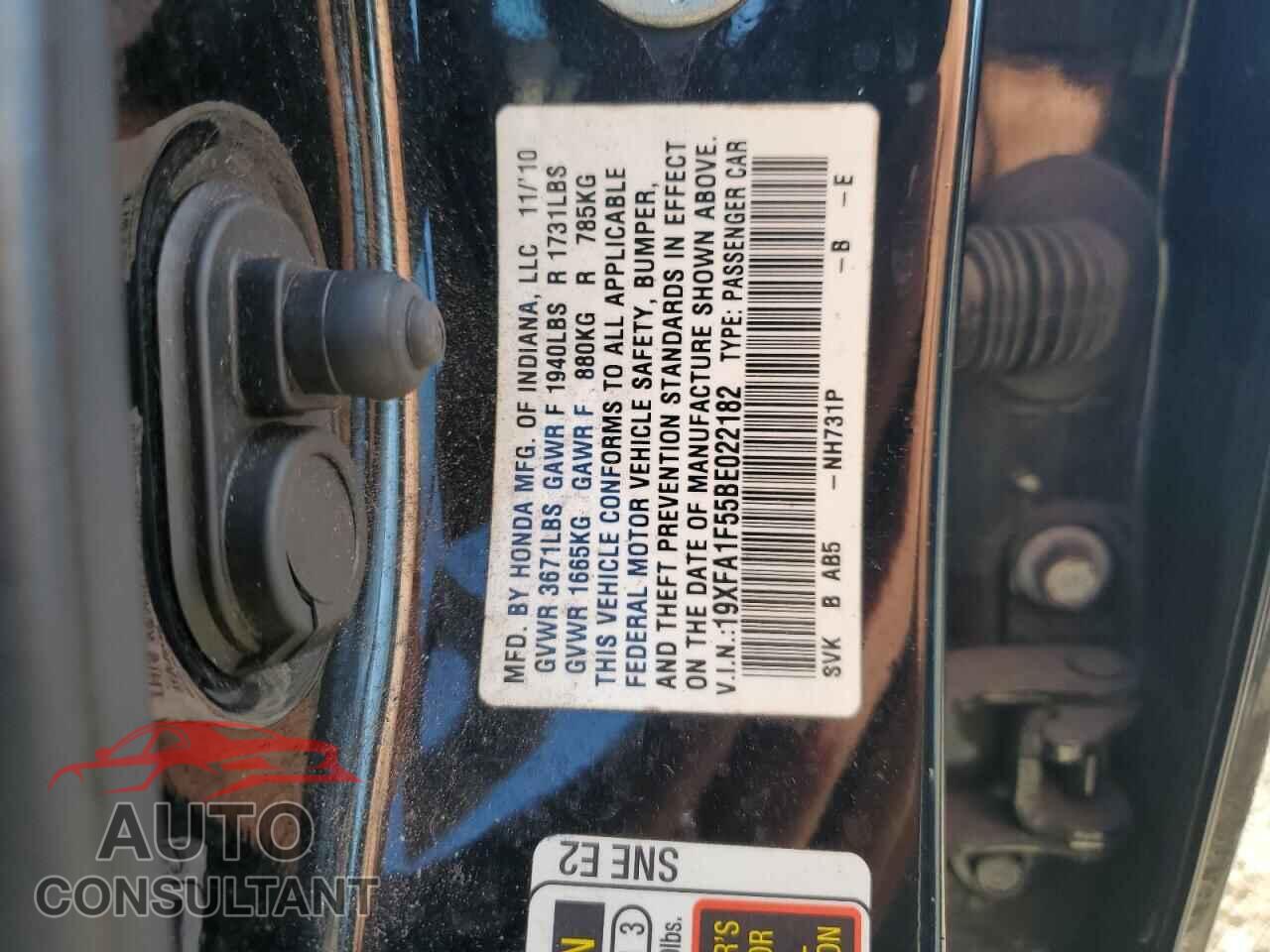 HONDA CIVIC 2011 - 19XFA1F55BE022182