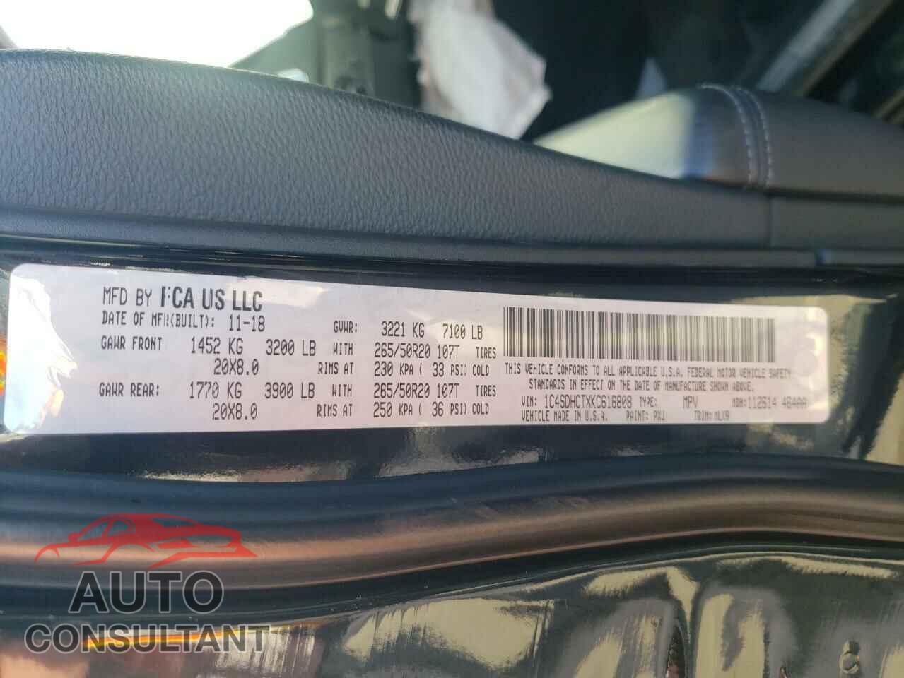 DODGE DURANGO 2019 - 1C4SDHCTXKC616808