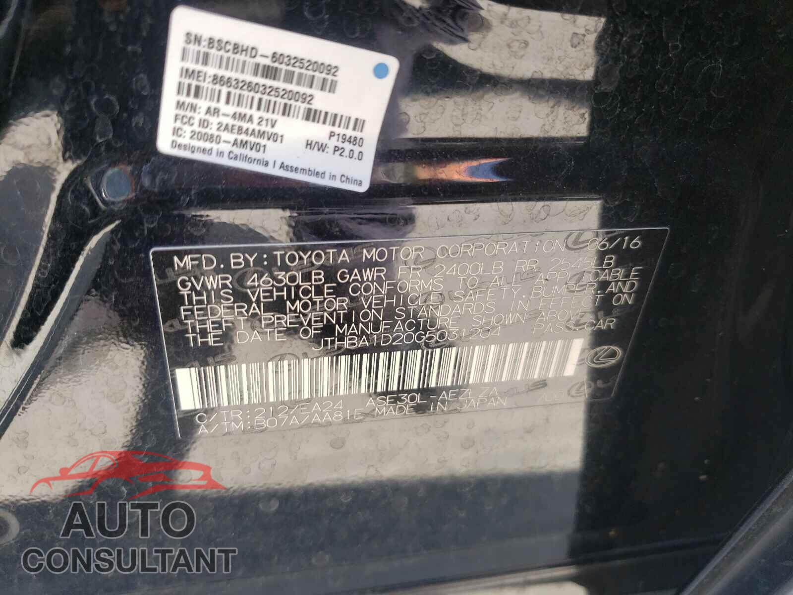 LEXUS IS 2016 - JTHBA1D20G5031204