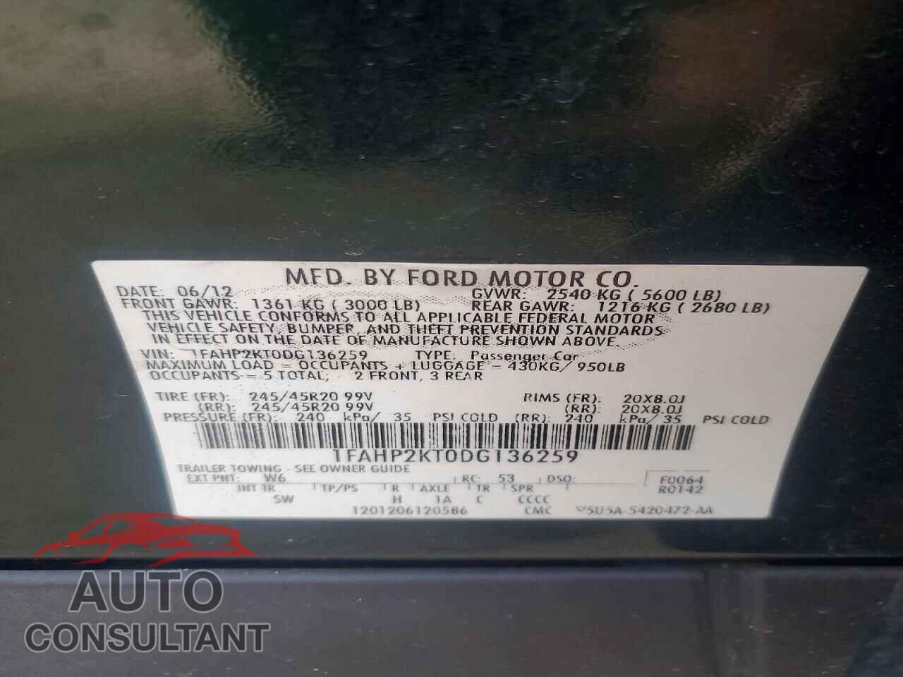 FORD TAURUS 2011 - 1FAHP2KT0DG136259