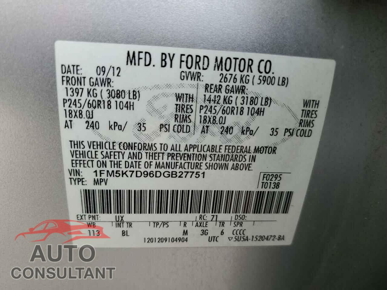 FORD EXPLORER 2013 - 1FM5K7D96DGB27751