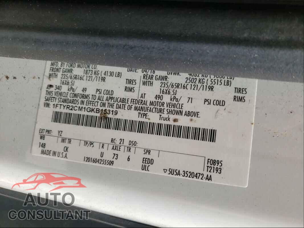 FORD TRANSIT CO 2016 - 1FTYR2CM1GKB15319