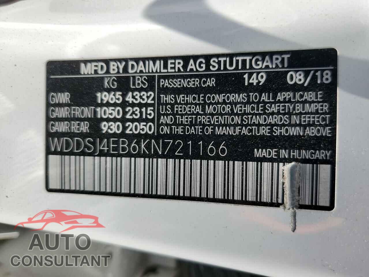 MERCEDES-BENZ CLA-CLASS 2019 - WDDSJ4EB6KN721166