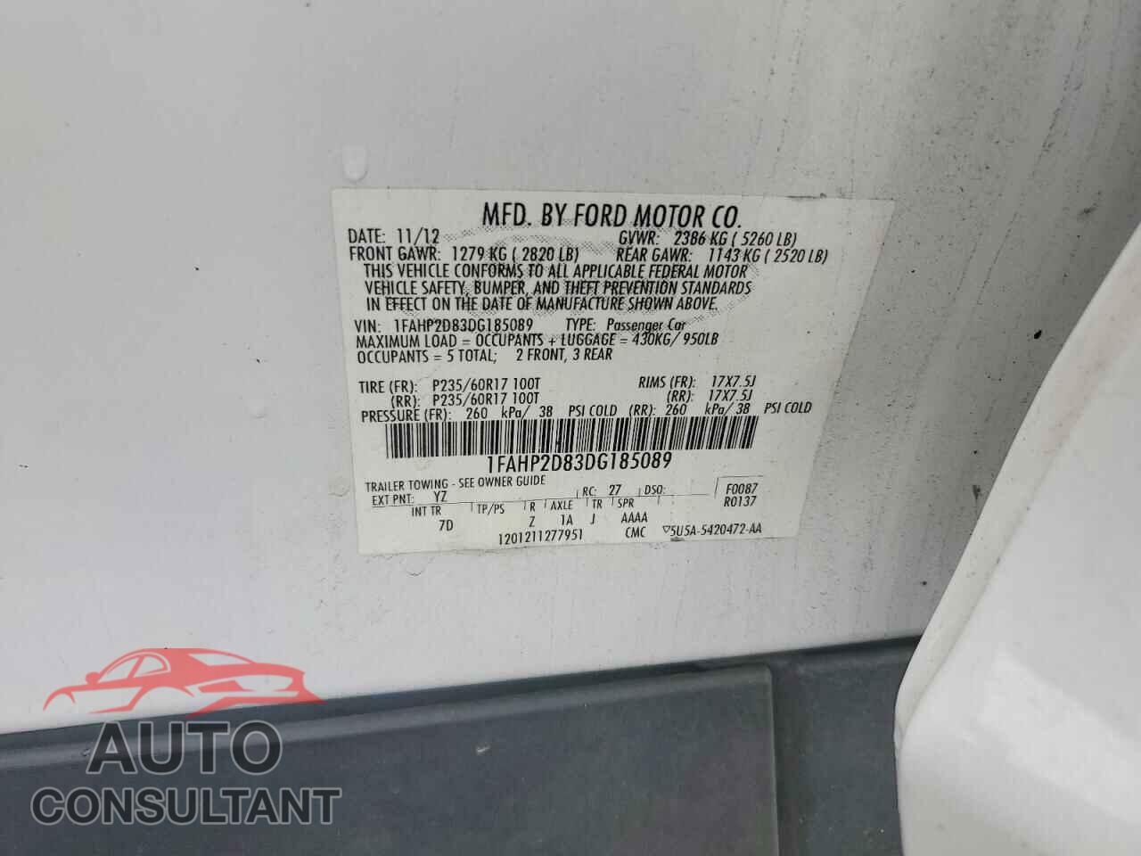 FORD TAURUS 2013 - 1FAHP2D83DG185089