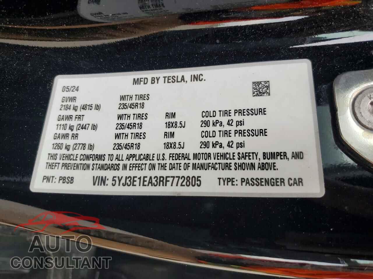 TESLA MODEL 3 2024 - 5YJ3E1EA3RF772805