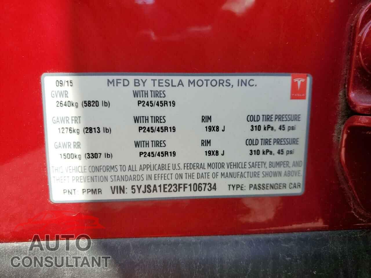 TESLA MODEL S 2015 - 5YJSA1E23FF106734