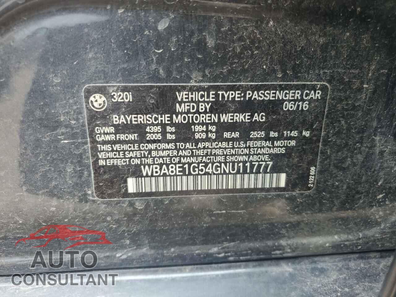 BMW 3 SERIES 2016 - WBA8E1G54GNU11777