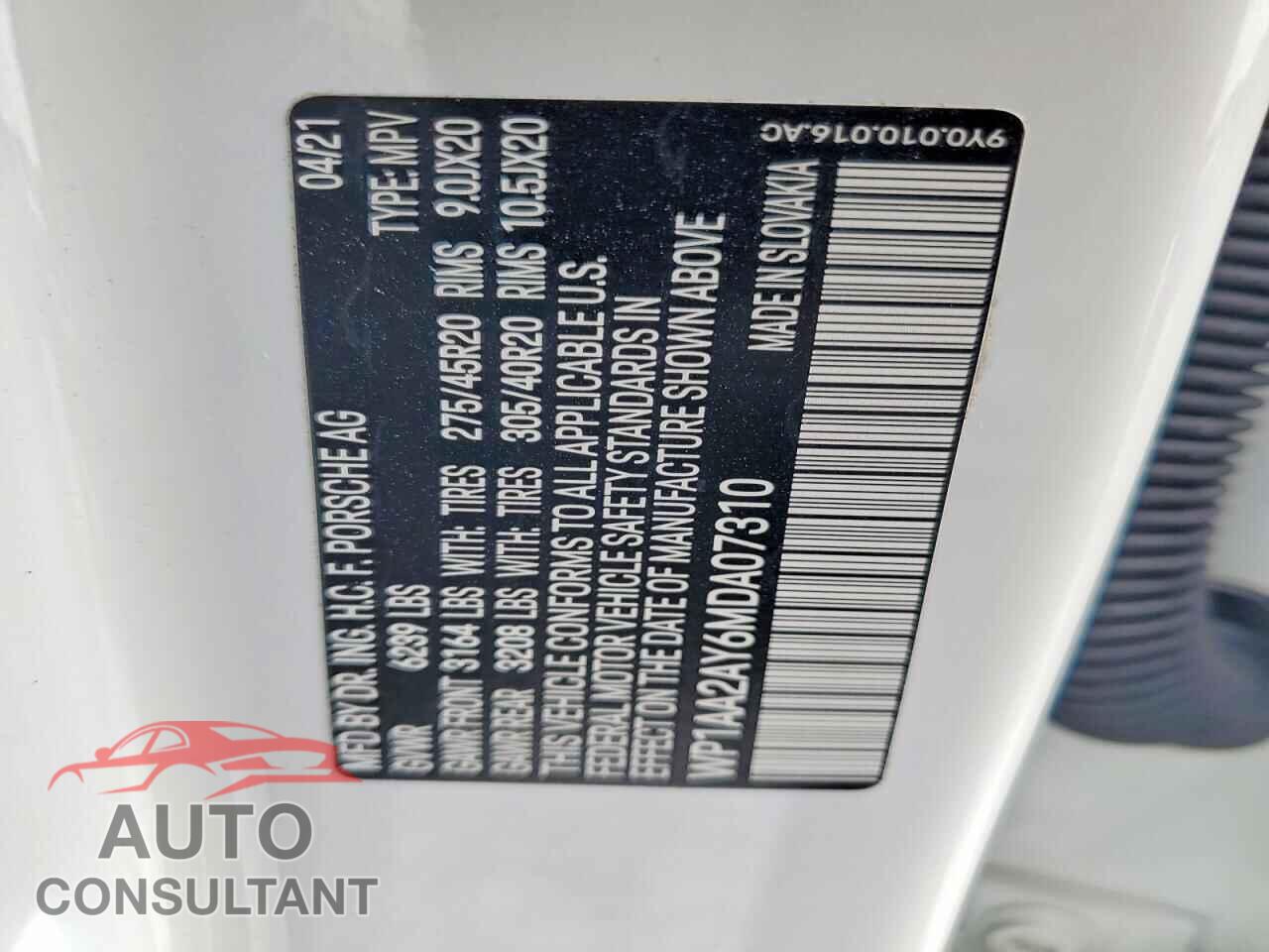 PORSCHE CAYENNE 2021 - WP1AA2AY6MDA07310