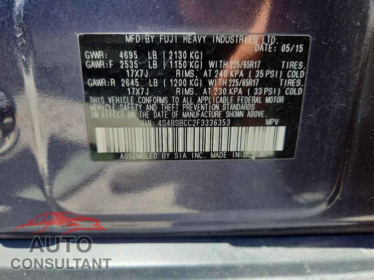 SUBARU OUTBACK 2015 - 4S4BSBCC2F3336353