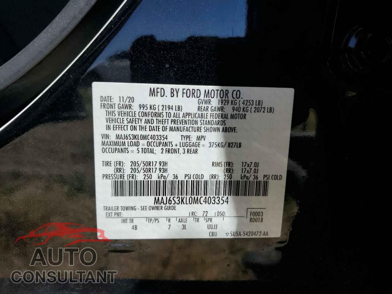 FORD ECOSPORT 2021 - MAJ6S3KL0MC403354