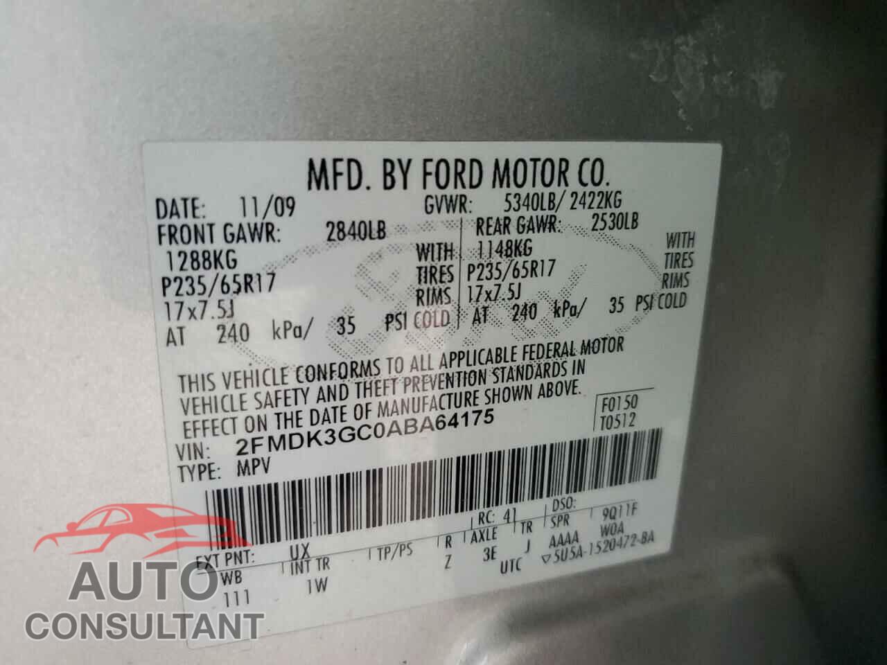 FORD EDGE 2010 - 2FMDK3GC0ABA64175