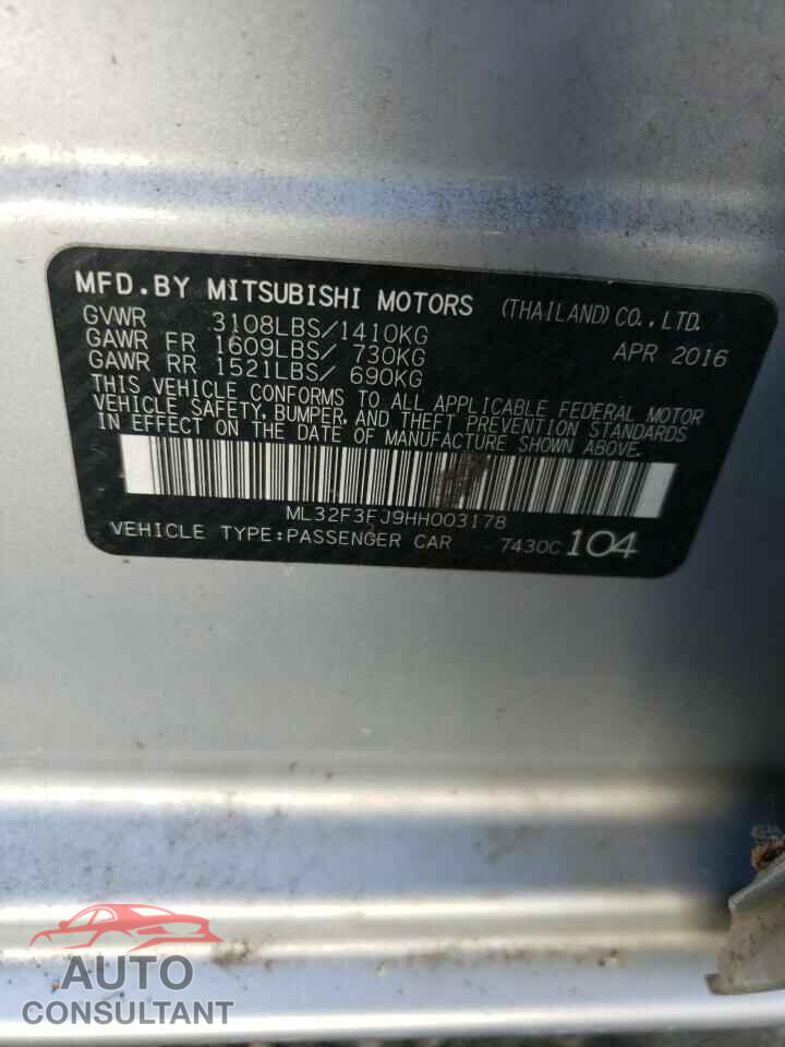 MITSUBISHI MIRAGE 2017 - ML32F3FJ9HH003178