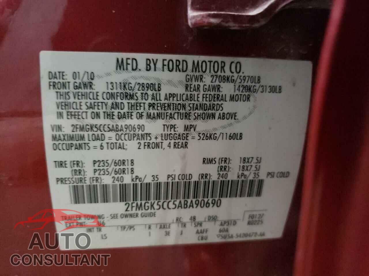 FORD FLEX 2010 - 2FMGK5CC5ABA90690