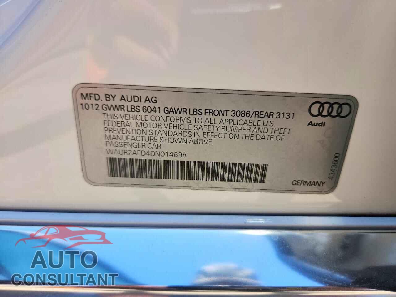 AUDI A8 2013 - WAUR2AFD4DN014698