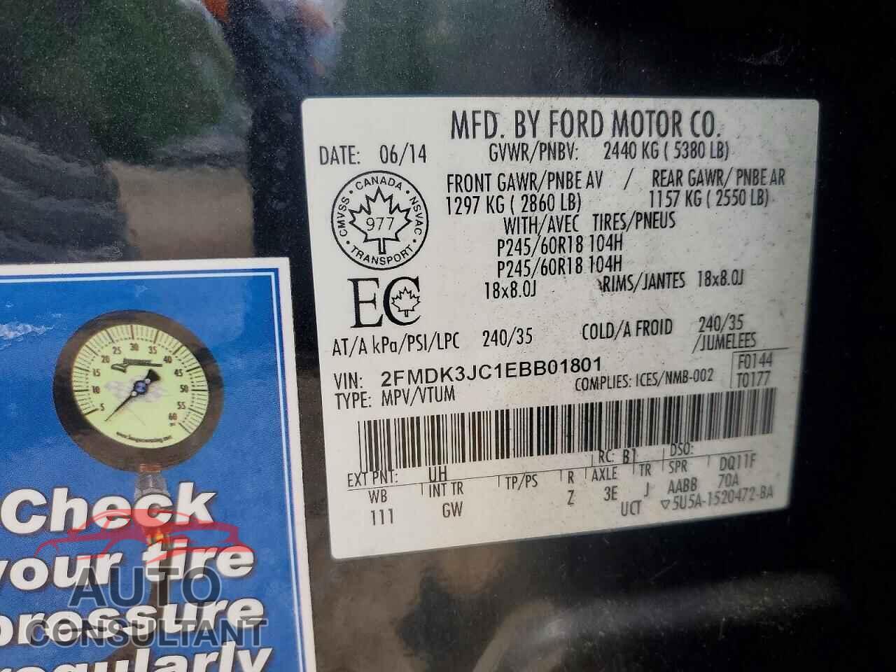 FORD EDGE 2014 - 2FMDK3JC1EBB01801