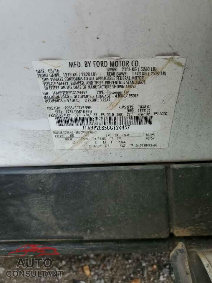 FORD TAURUS 2016 - 1FAHP2E85GG124457