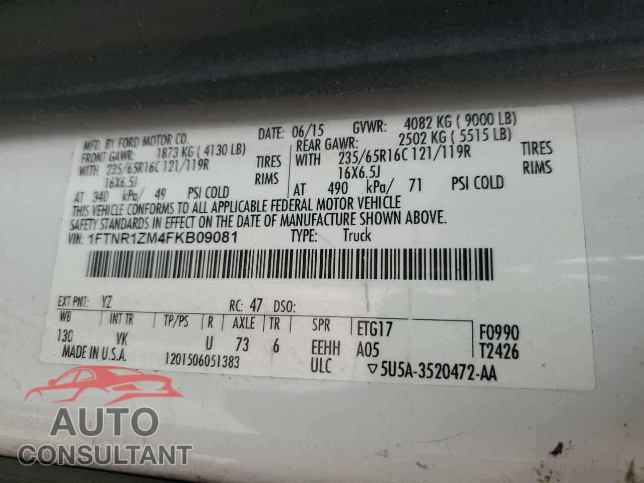 FORD TRANSIT 2015 - 1FTNR1ZM4FKB09081