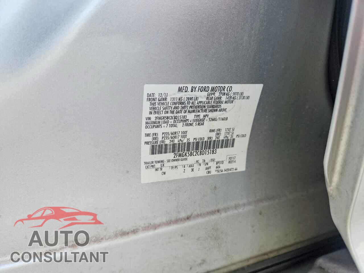 FORD FLEX 2012 - 2FMGK5BC2CBD15183