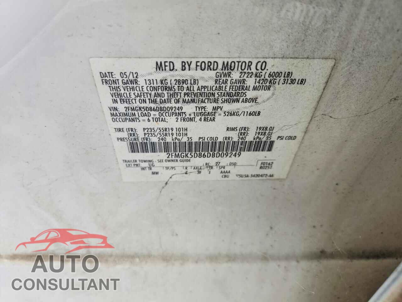 FORD FLEX 2013 - 2FMGK5D86DBD09249