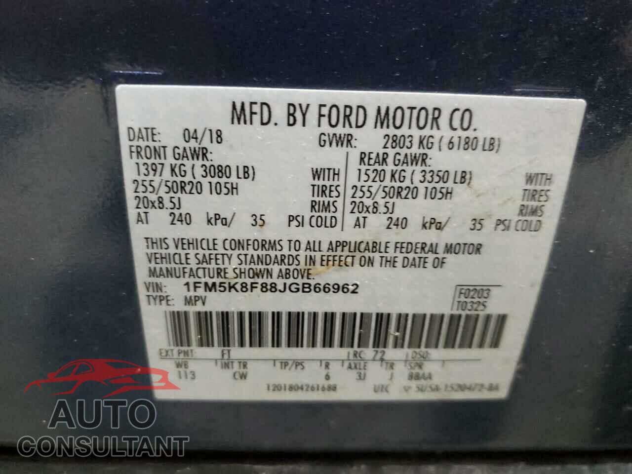 FORD EXPLORER 2018 - 1FM5K8F88JGB66962