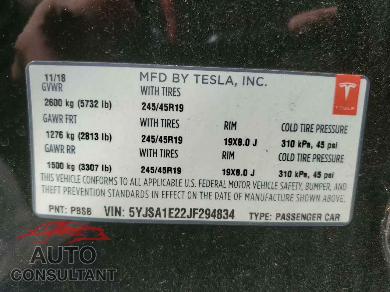 TESLA MODEL S 2018 - 5YJSA1E22JF294834