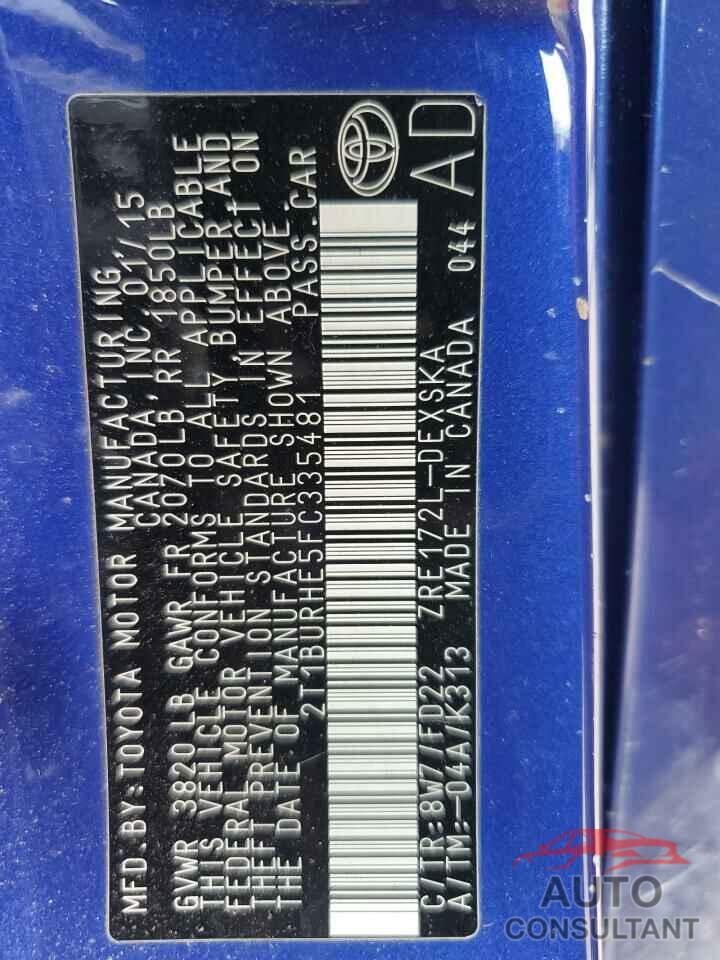 TOYOTA COROLLA 2015 - 2T1BURHE5FC335481