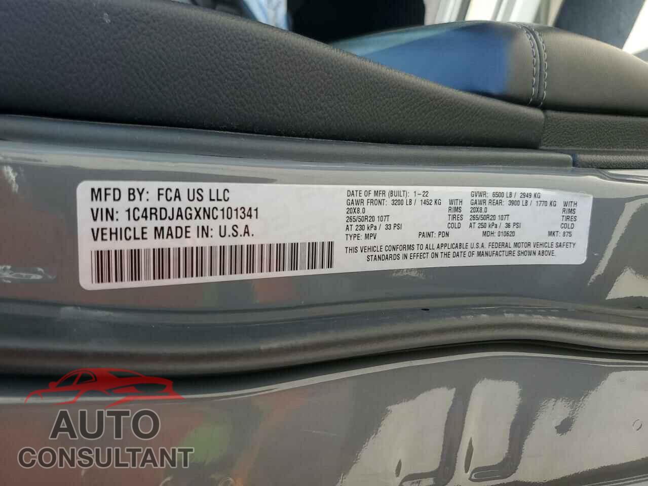 DODGE DURANGO 2022 - 1C4RDJAGXNC101341