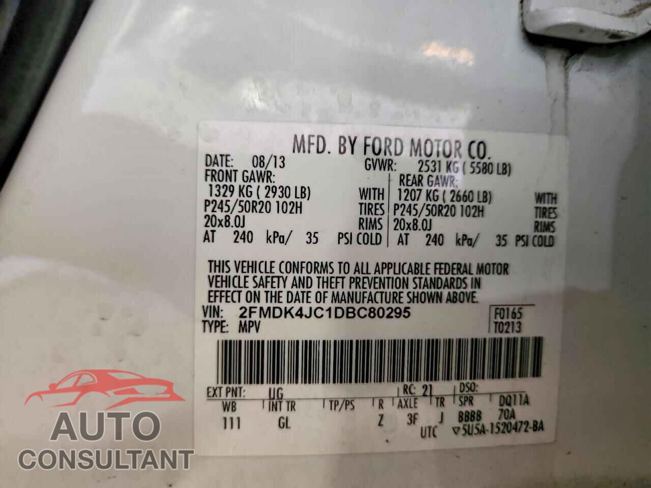FORD EDGE 2013 - 2FMDK4JC1DBC80295