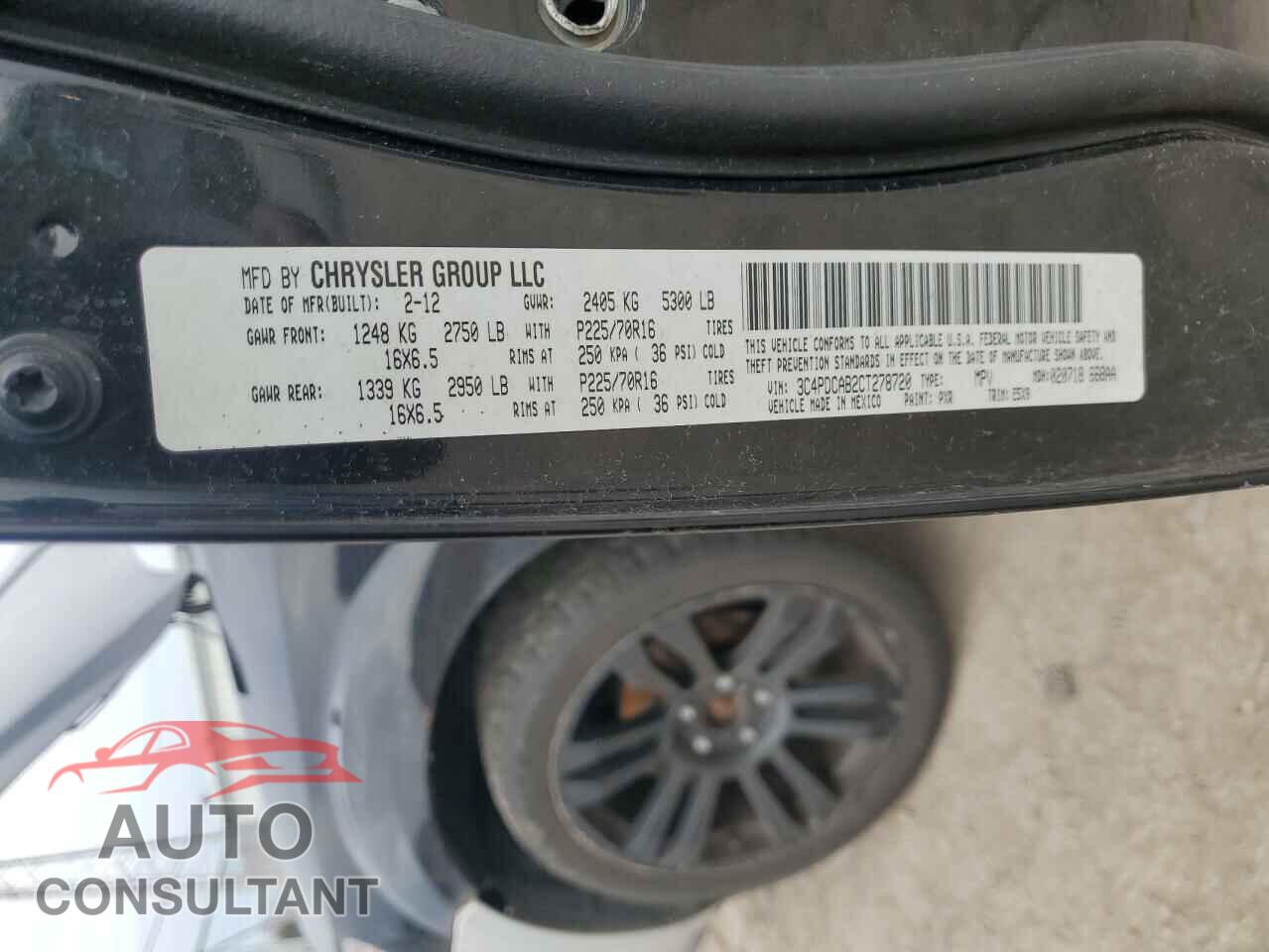 DODGE JOURNEY 2012 - 3C4PDCAB2CT278720