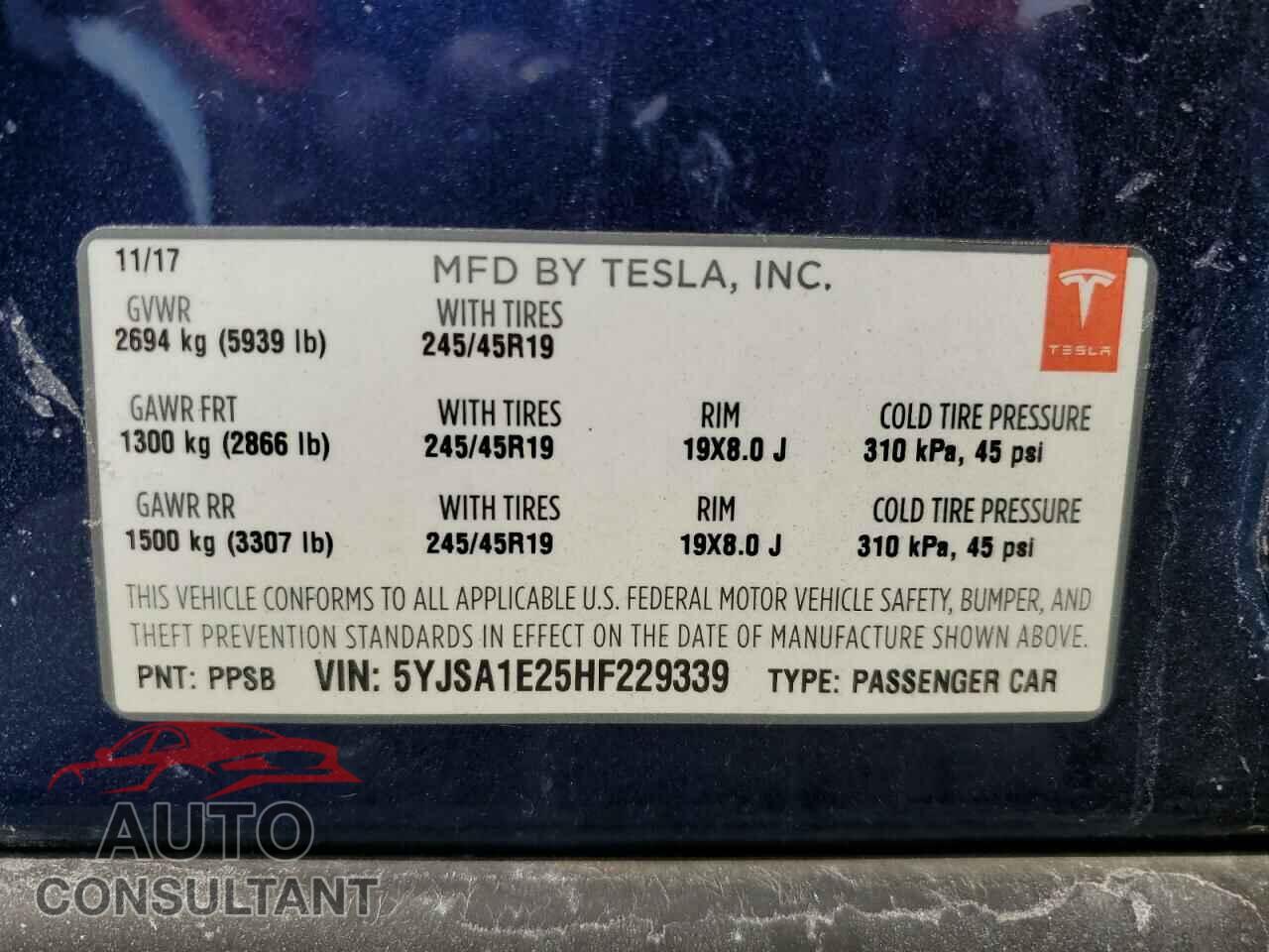 TESLA MODEL S 2017 - 5YJSA1E25HF229339