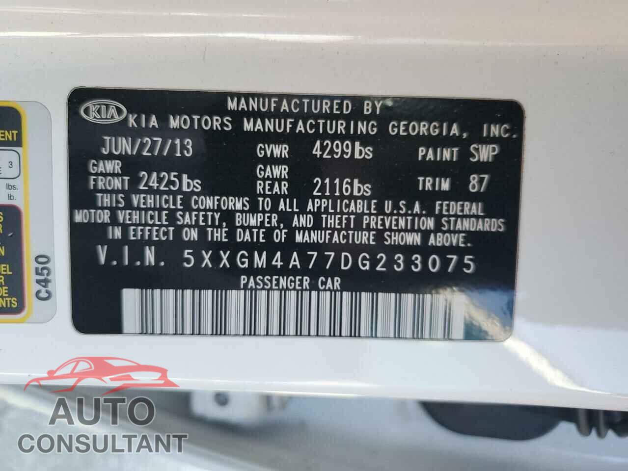 KIA OPTIMA 2013 - 5XXGM4A77DG233075
