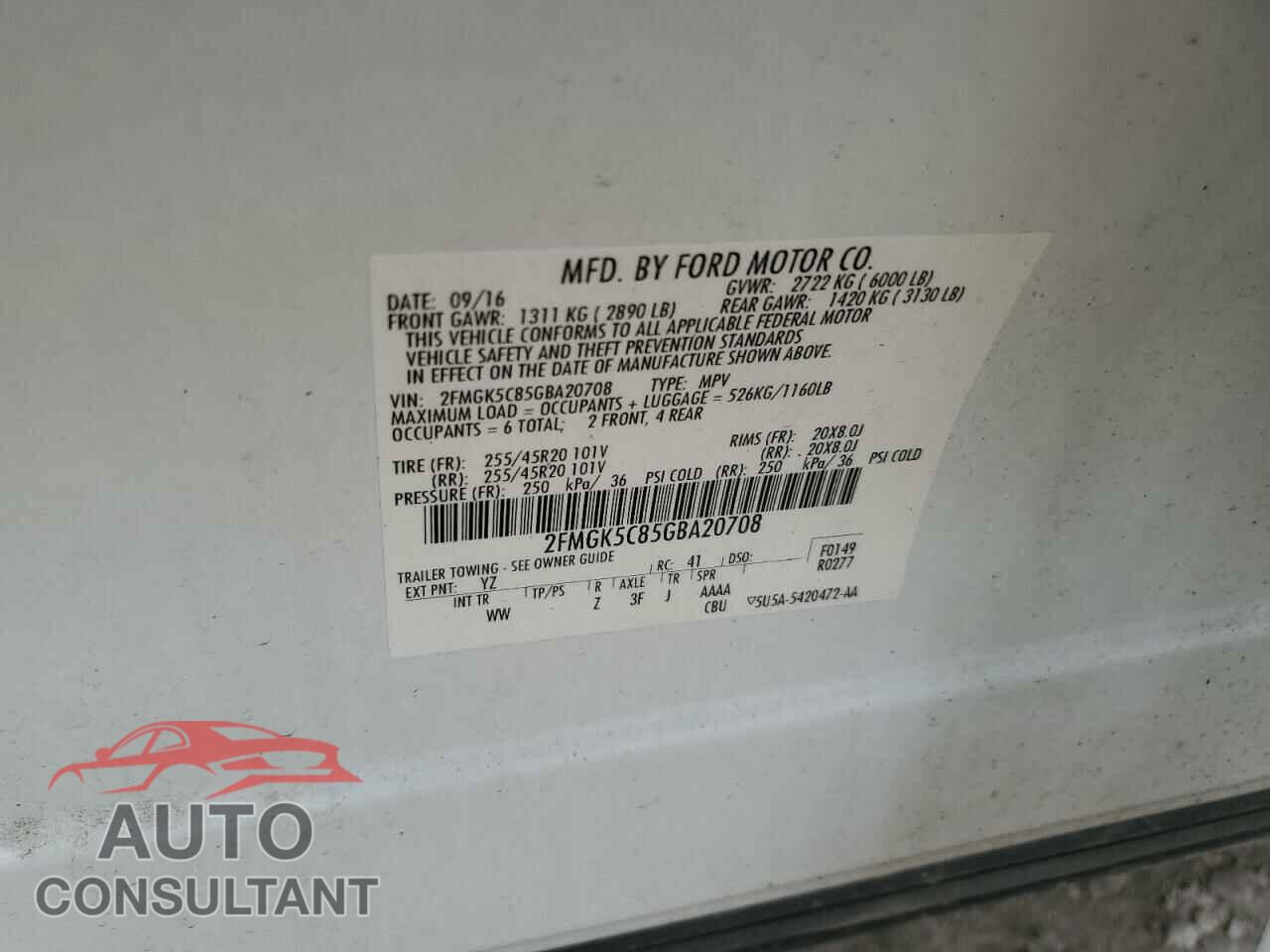FORD FLEX 2016 - 2FMGK5C85GBA20708