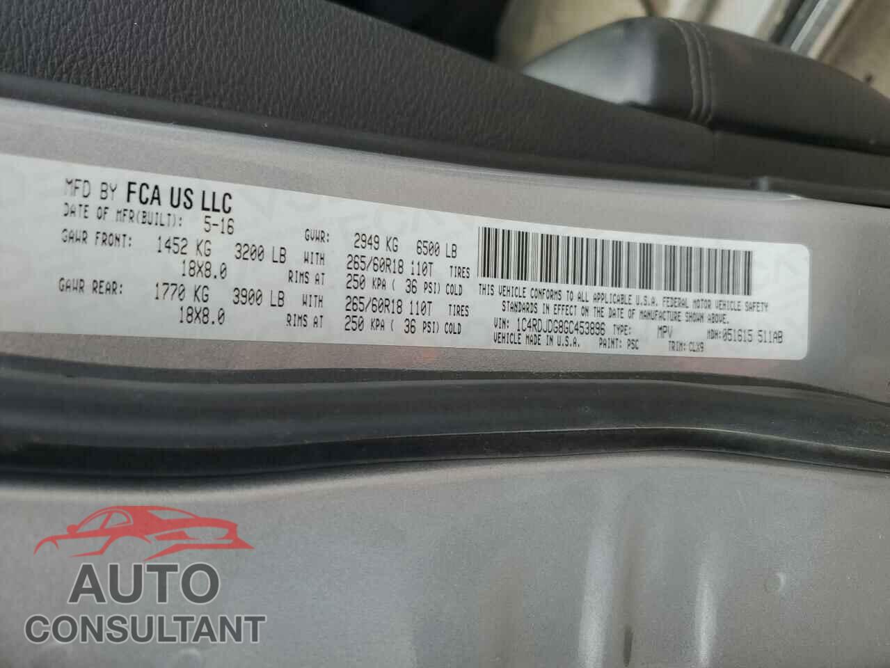 DODGE DURANGO 2016 - 1C4RDJDG8GC453896