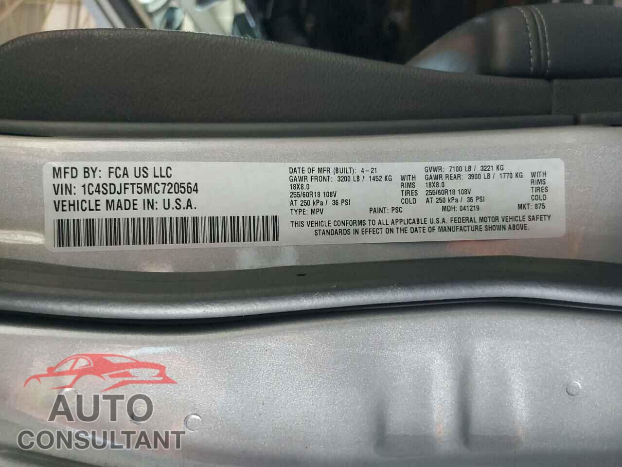 DODGE DURANGO 2021 - 1C4SDJFT5MC720564