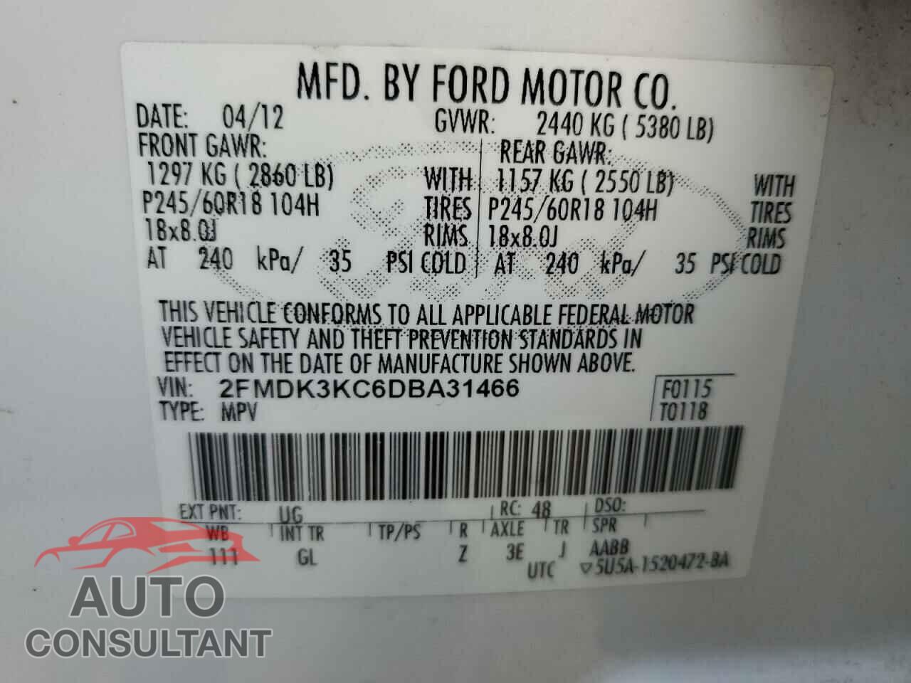 FORD EDGE 2013 - 2FMDK3KC6DBA31466