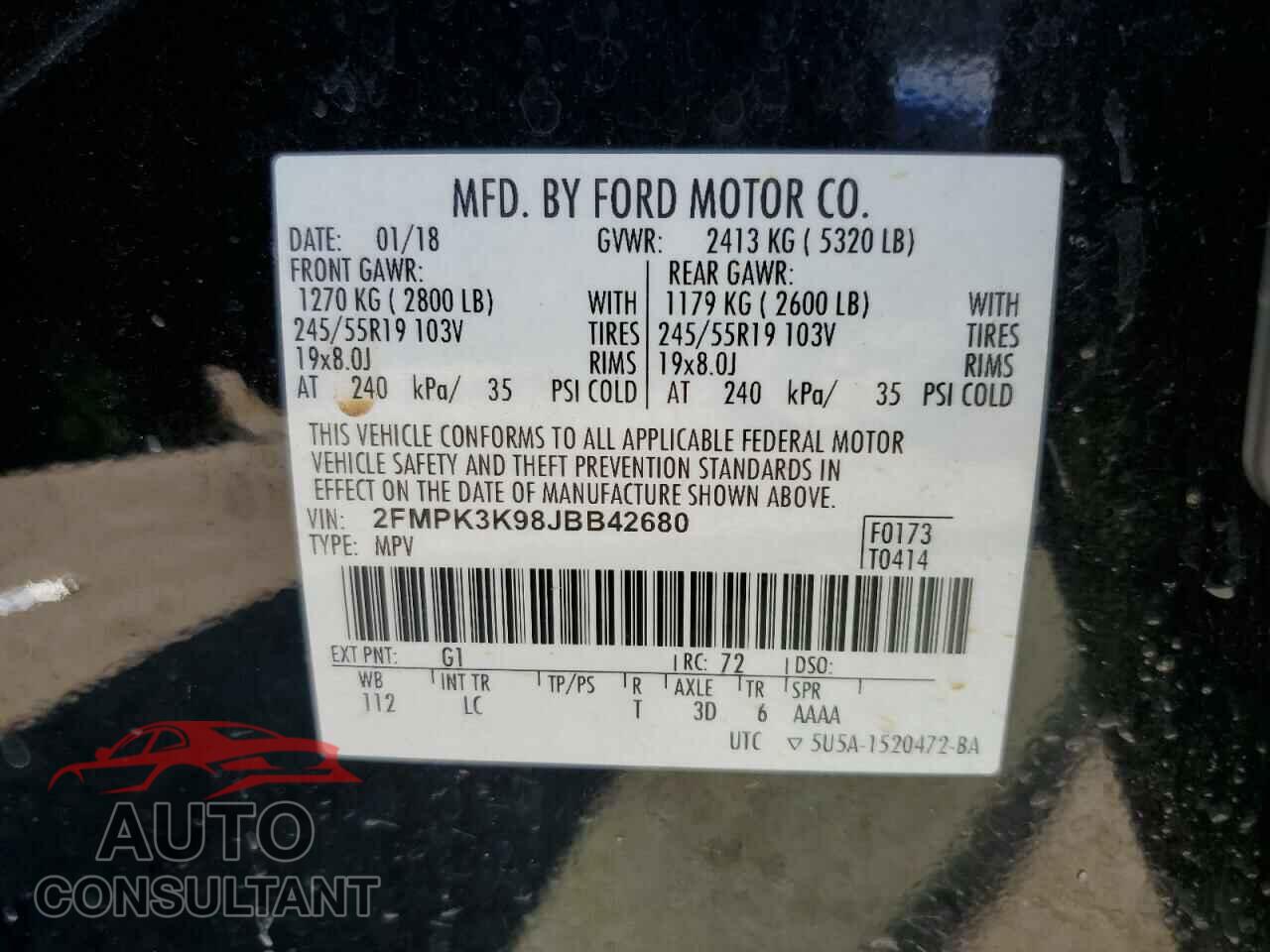 FORD EDGE 2018 - 2FMPK3K98JBB42680