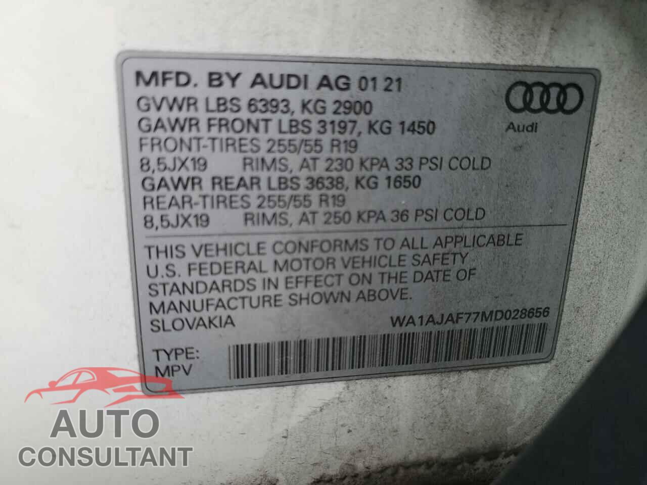 AUDI Q7 2021 - WA1AJAF77MD028656