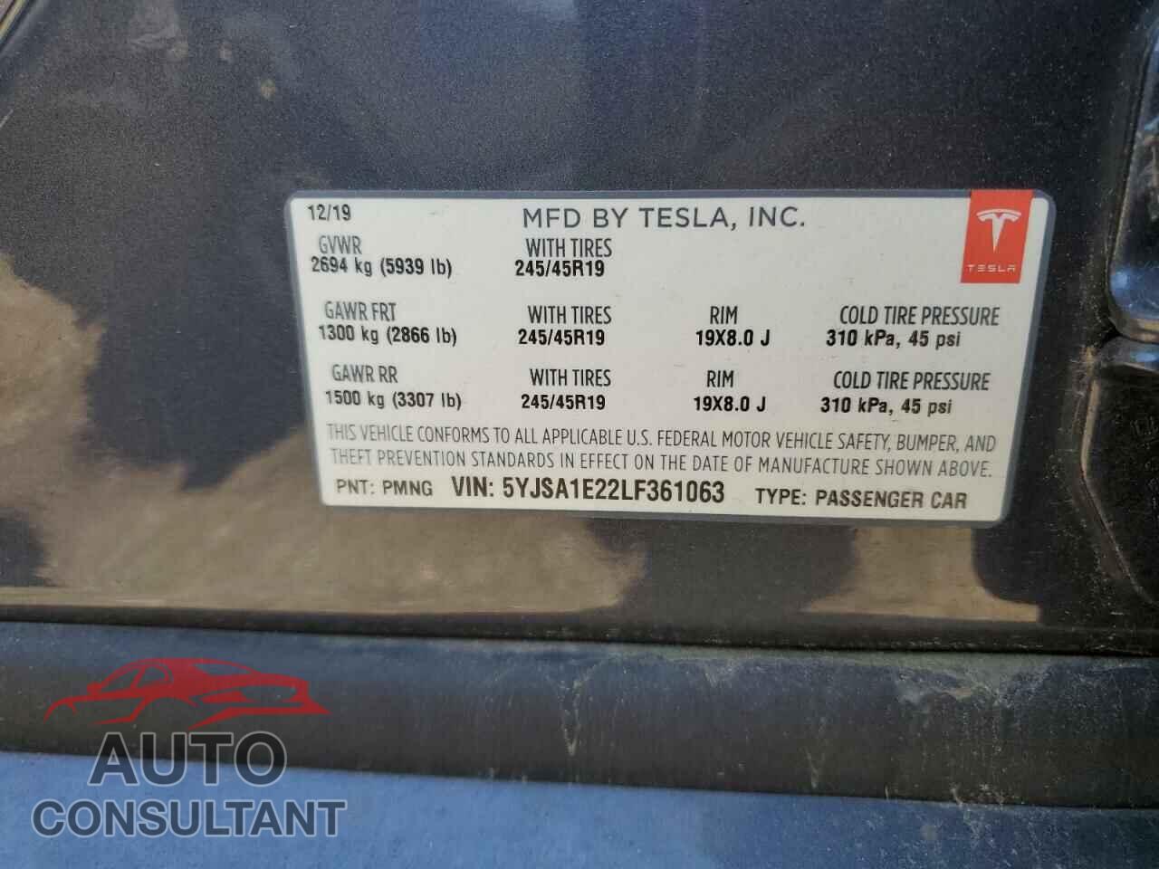 TESLA MODEL S 2020 - 5YJSA1E22LF361063