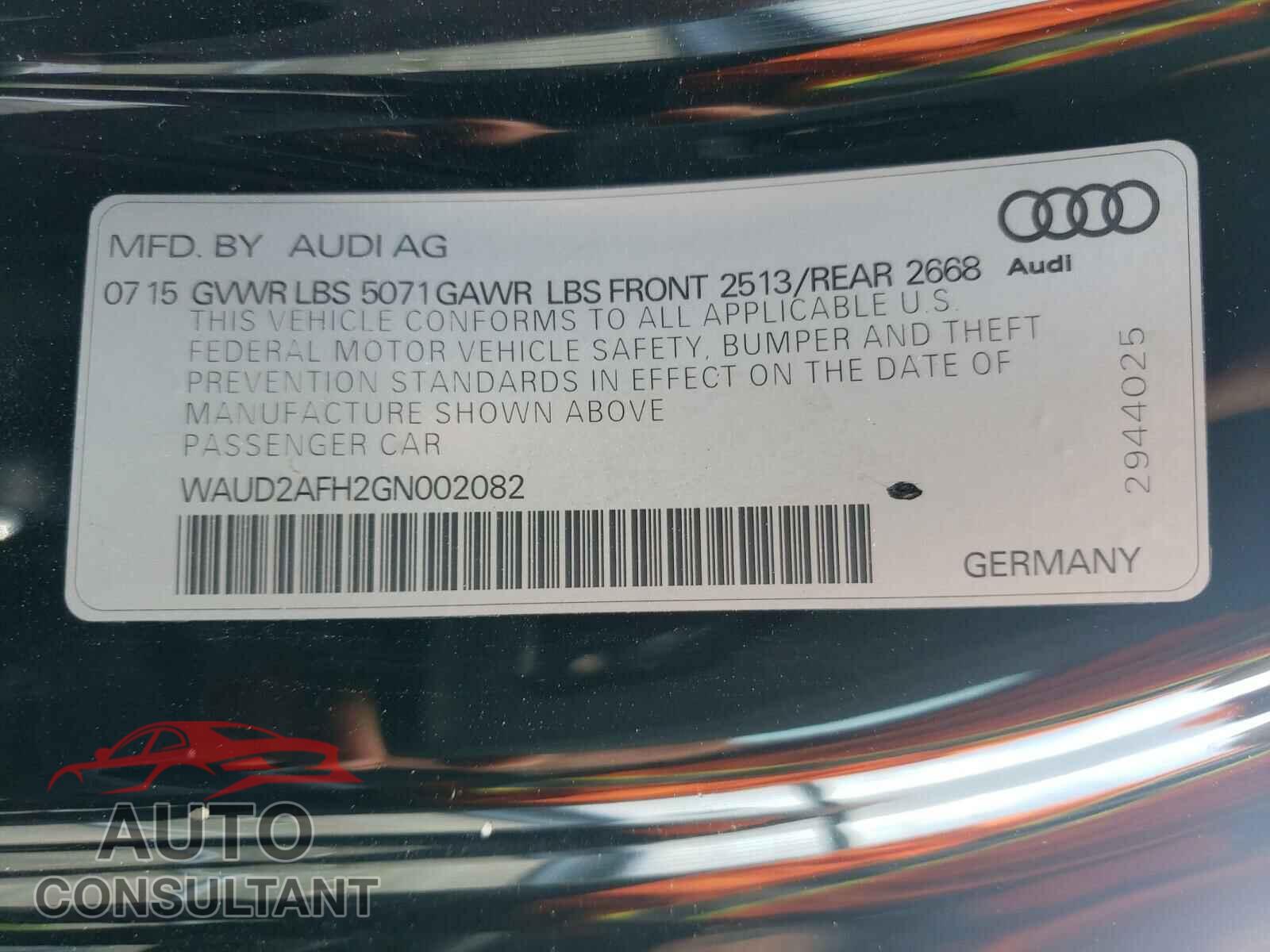 AUDI A5 2016 - WAUD2AFH2GN002082