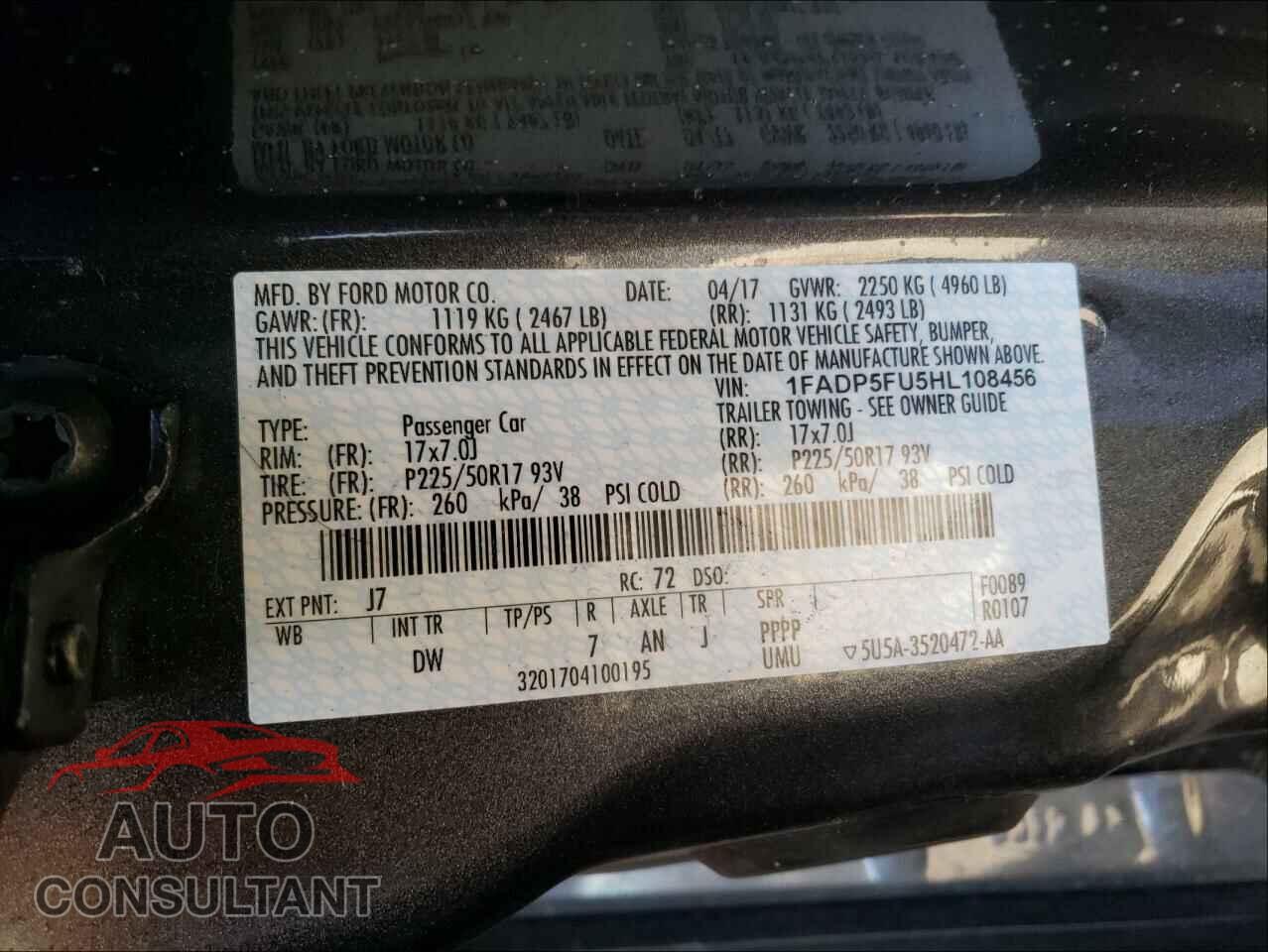 FORD CMAX 2017 - 1FADP5FU5HL108456