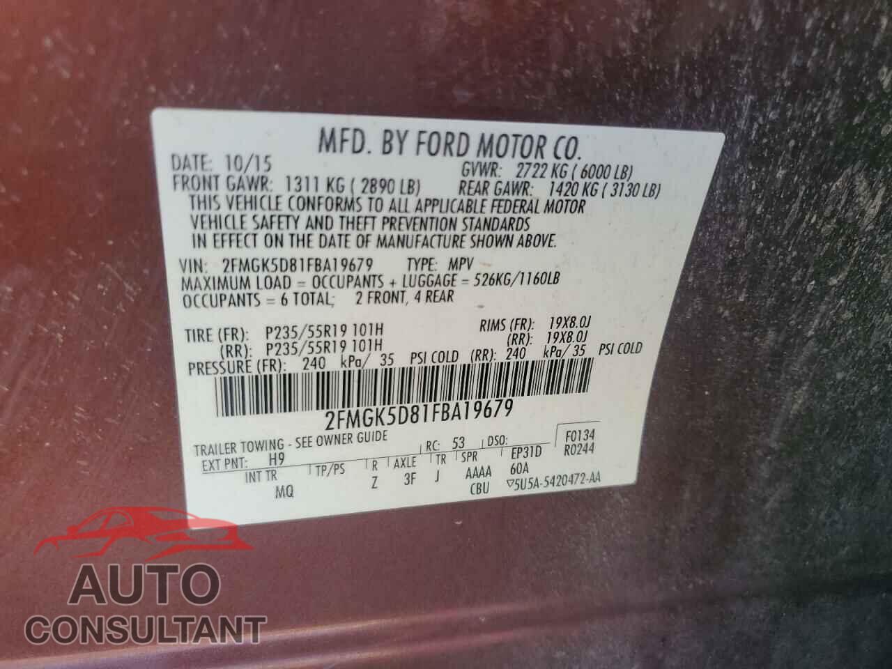 FORD FLEX 2015 - 2FMGK5D81FBA19679