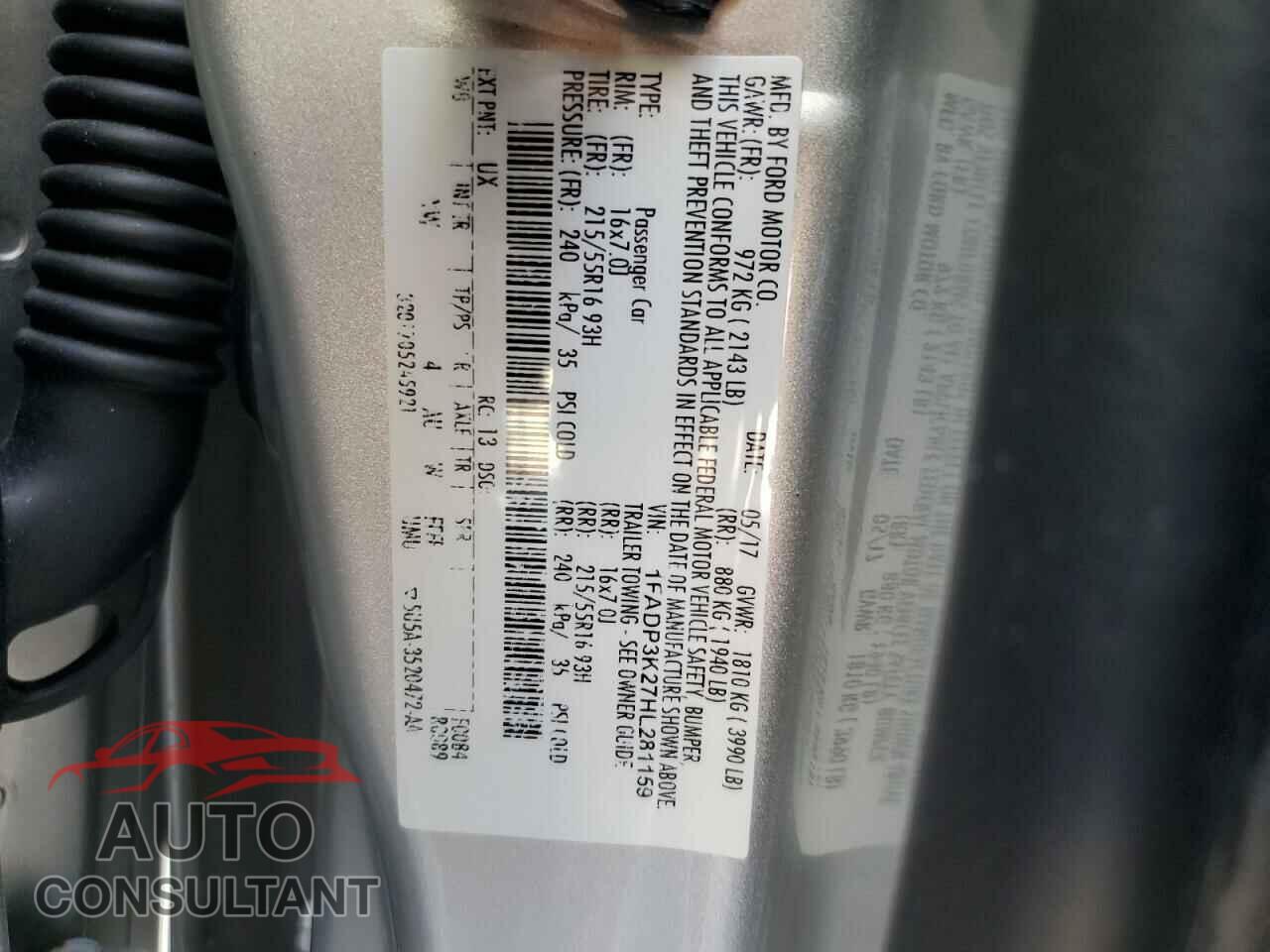FORD FOCUS 2017 - 1FADP3K27HL281159