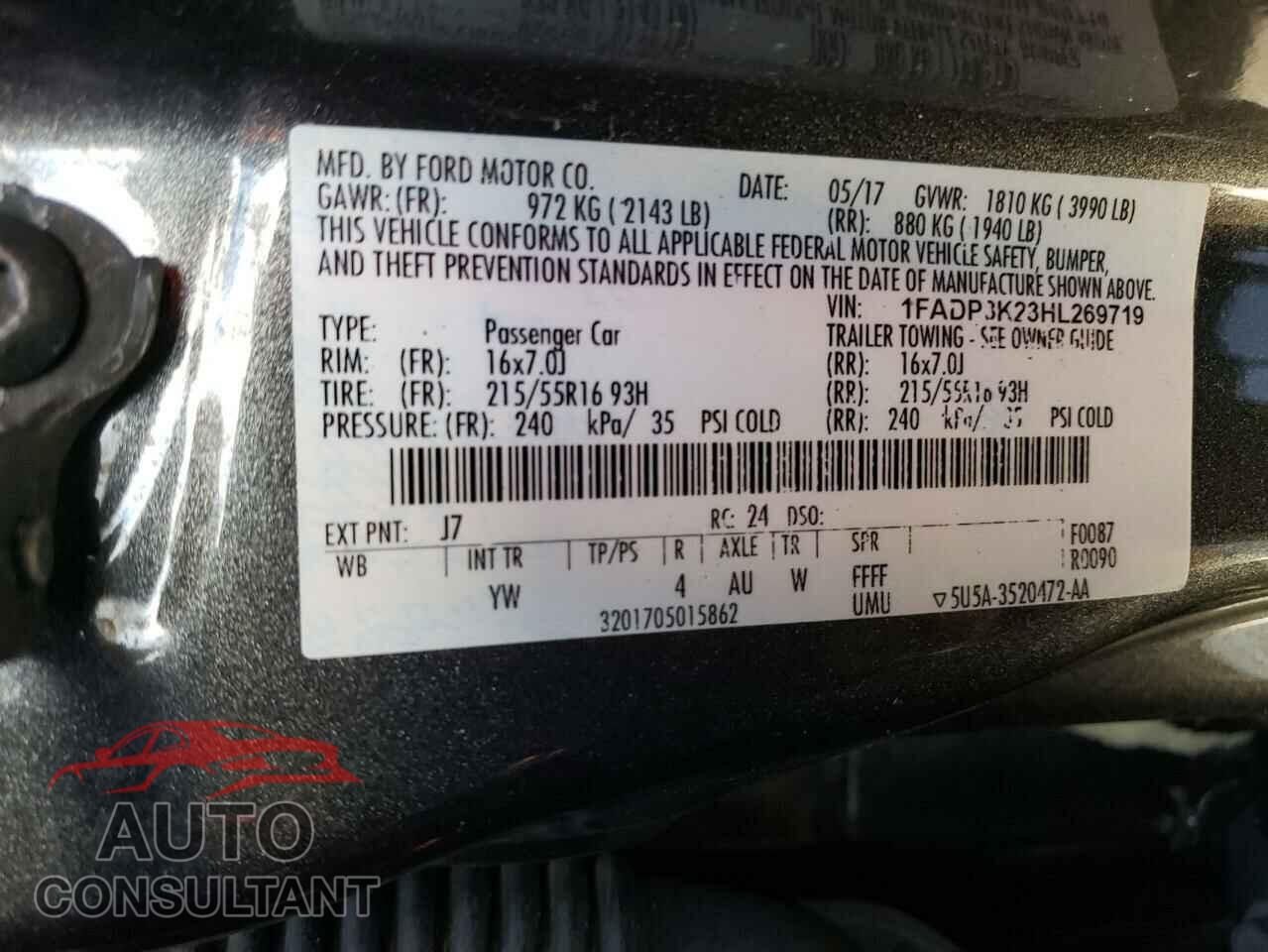 FORD FOCUS 2017 - 1FADP3K23HL269719